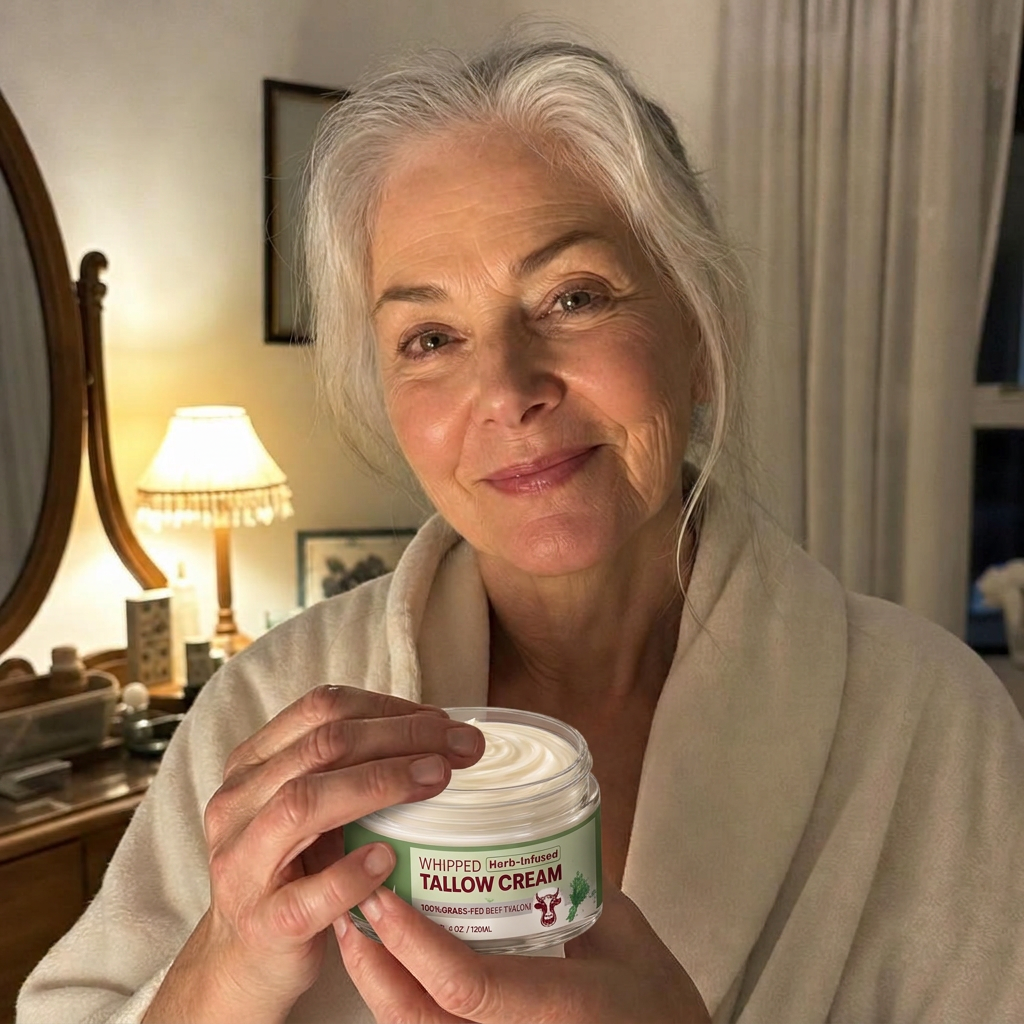 Mature woman enjoying an evening skincare routine