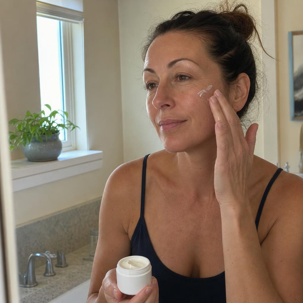 Woman enjoying a simple morning skincare routine