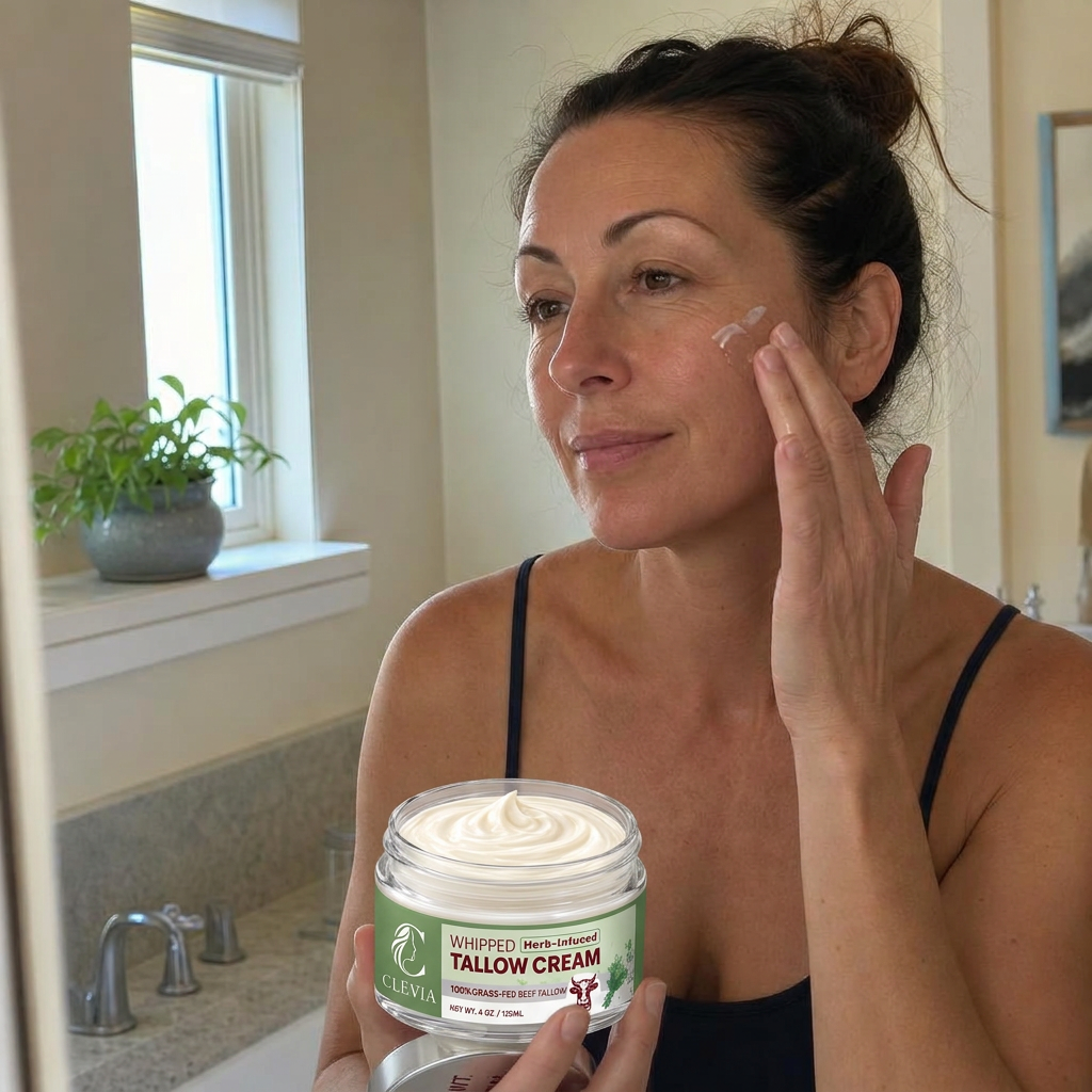 Woman enjoying a simple morning skincare routine