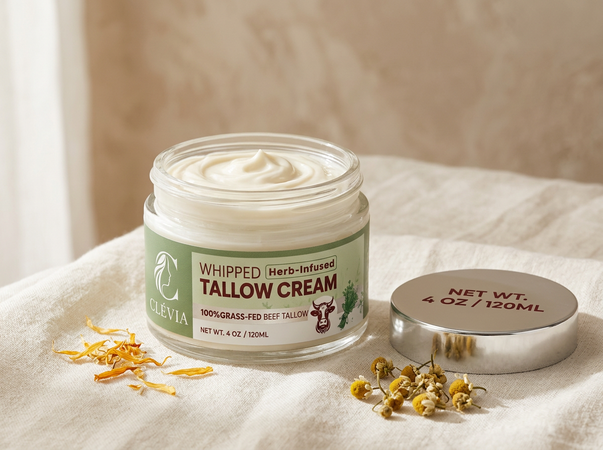 CLÉVIA Herb-Infused Whipped Tallow Cream with calendula and chamomile